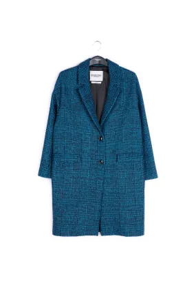 Blue and black wool blend coat