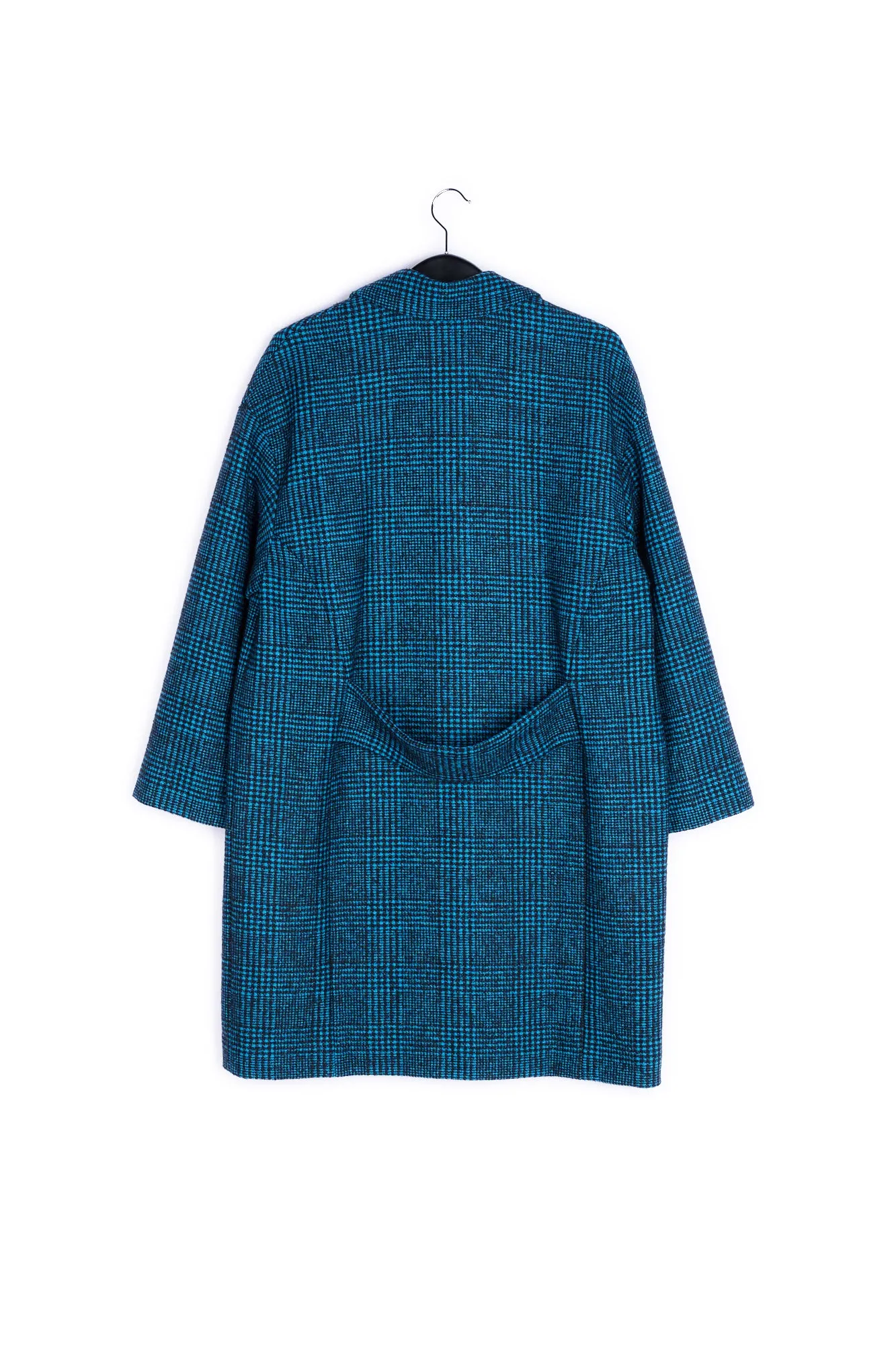 Blue and black wool blend coat