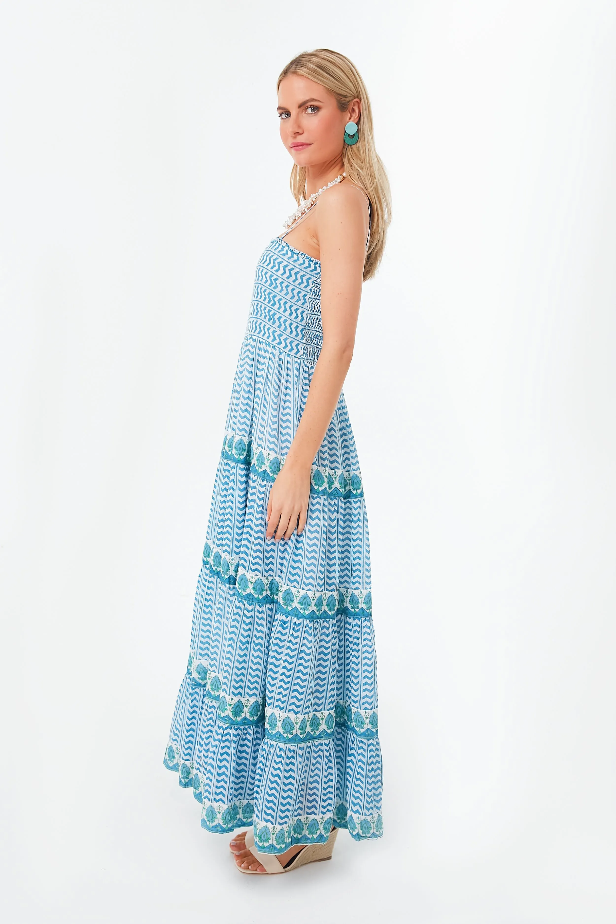 Blue Marley Smocked Back Maxi Dress