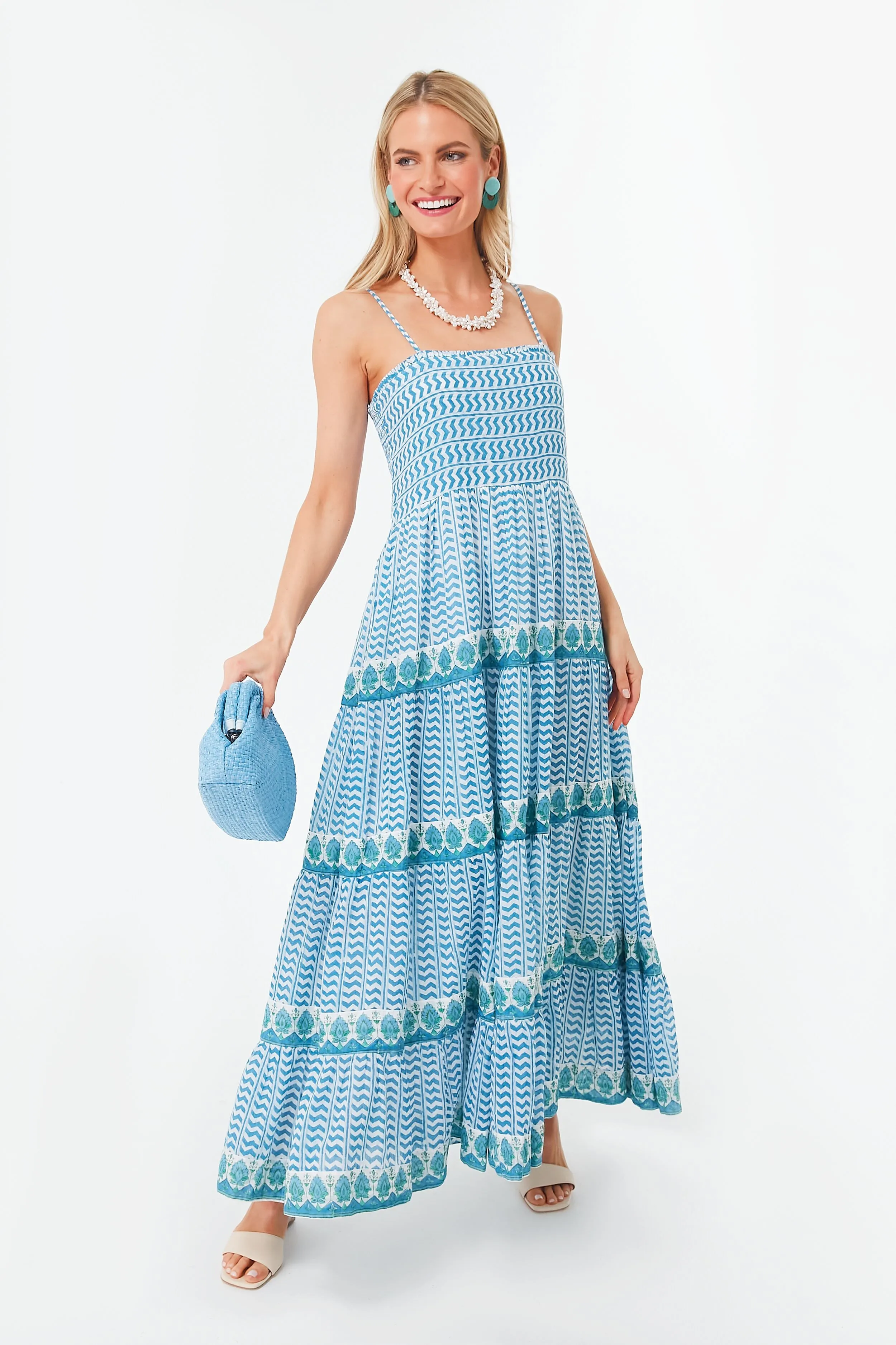 Blue Marley Smocked Back Maxi Dress