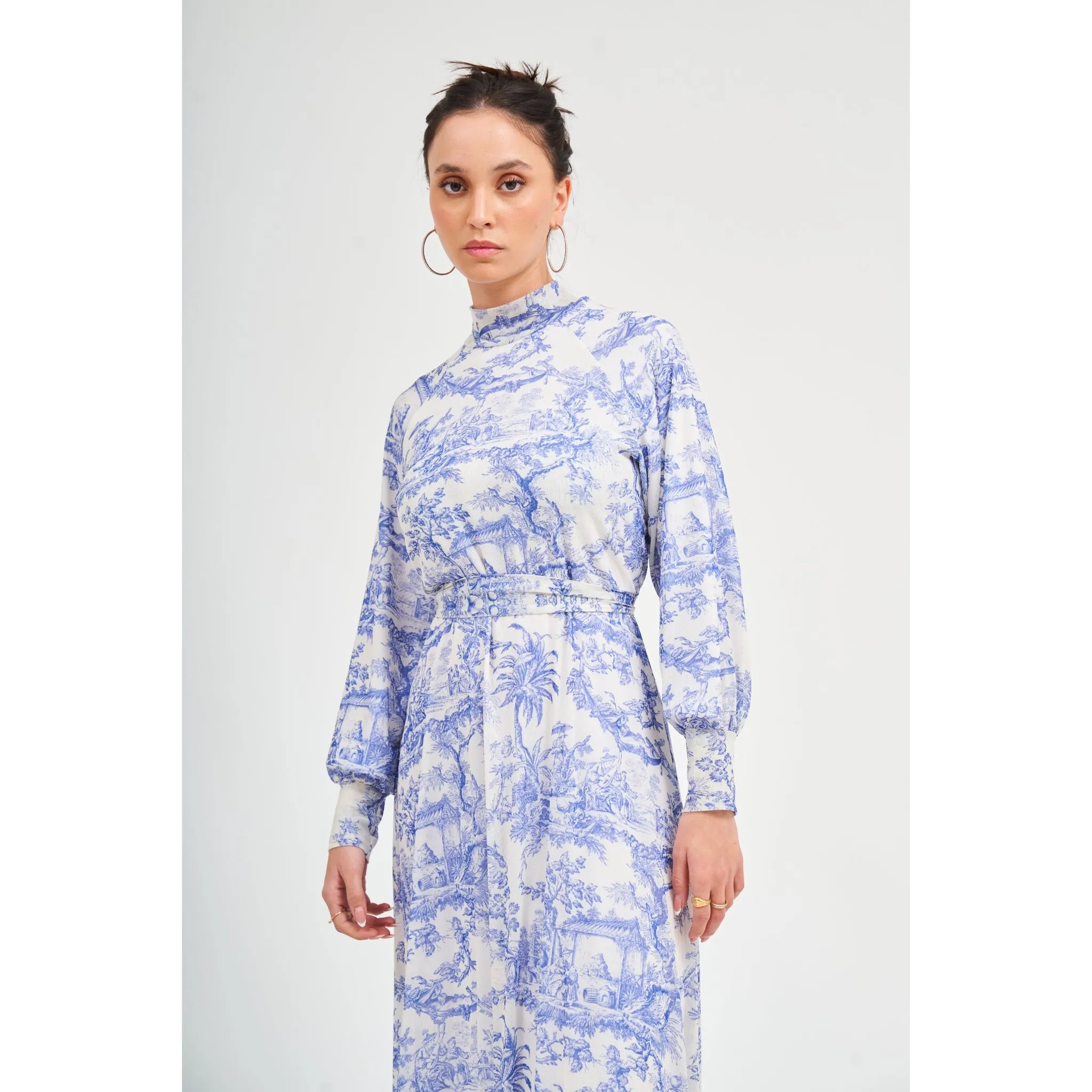 Blue Toile Mesh Maxi Dress by DF