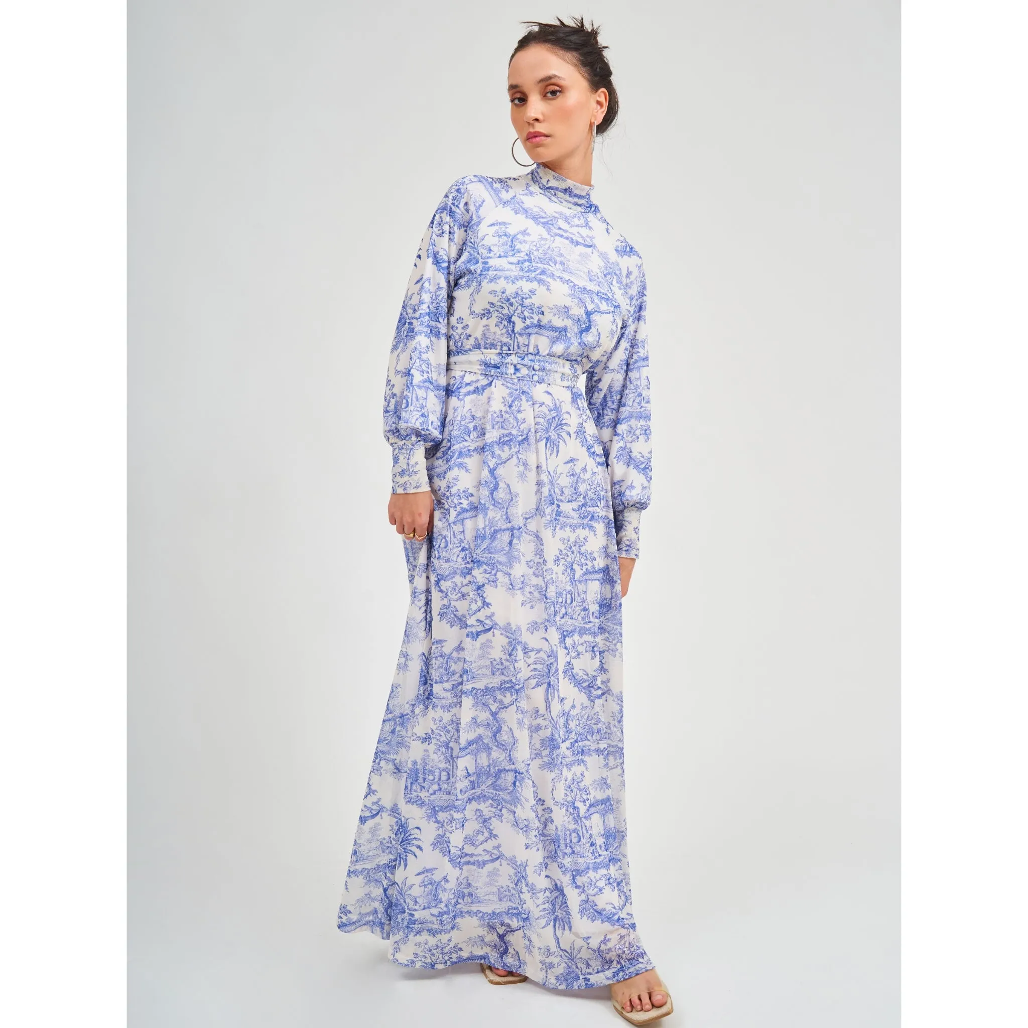 Blue Toile Mesh Maxi Dress by DF