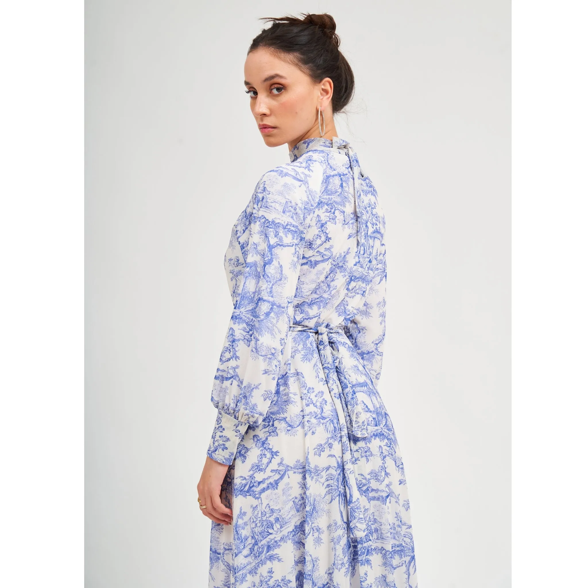 Blue Toile Mesh Maxi Dress by DF