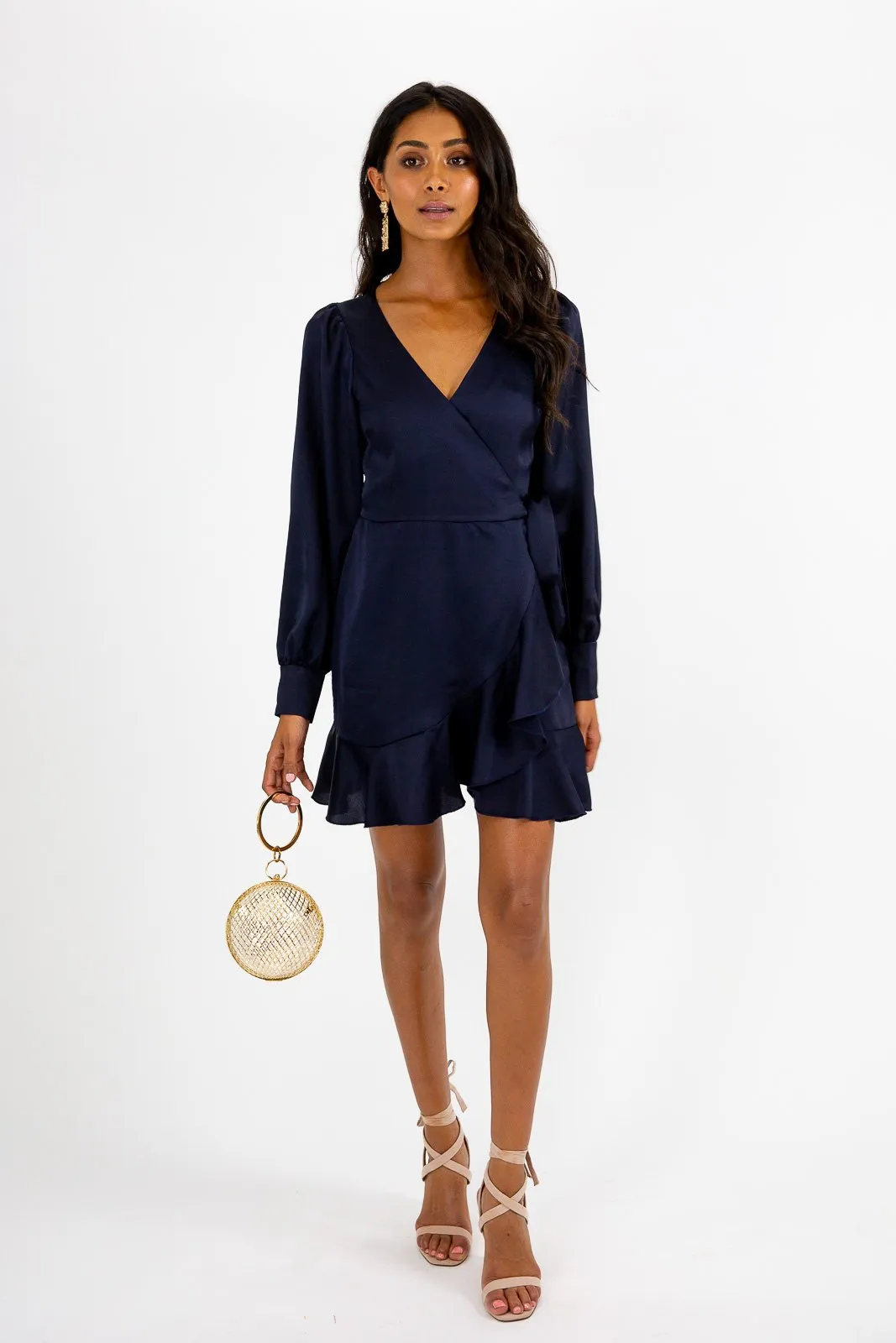 Bobbi Wrap Satin Mini Dress / Navy