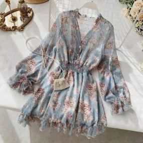 Boho Dress - French Long-Sleeved Chiffon