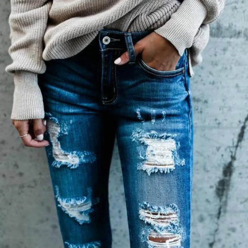 Boho High Waist Holey Skinny Jeans