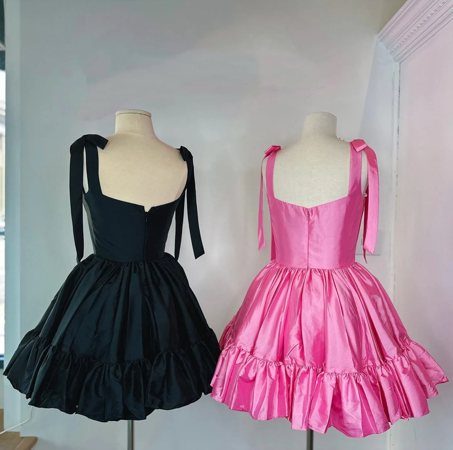 Bow Straps Pink A-line Short Princess Dress