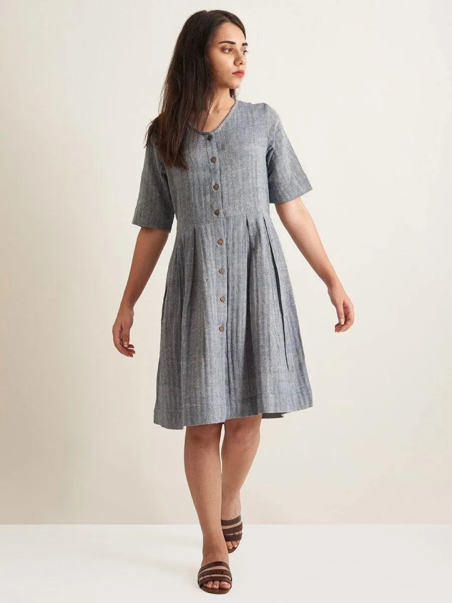 Box Pleat Shirt Dress - Twill Weave