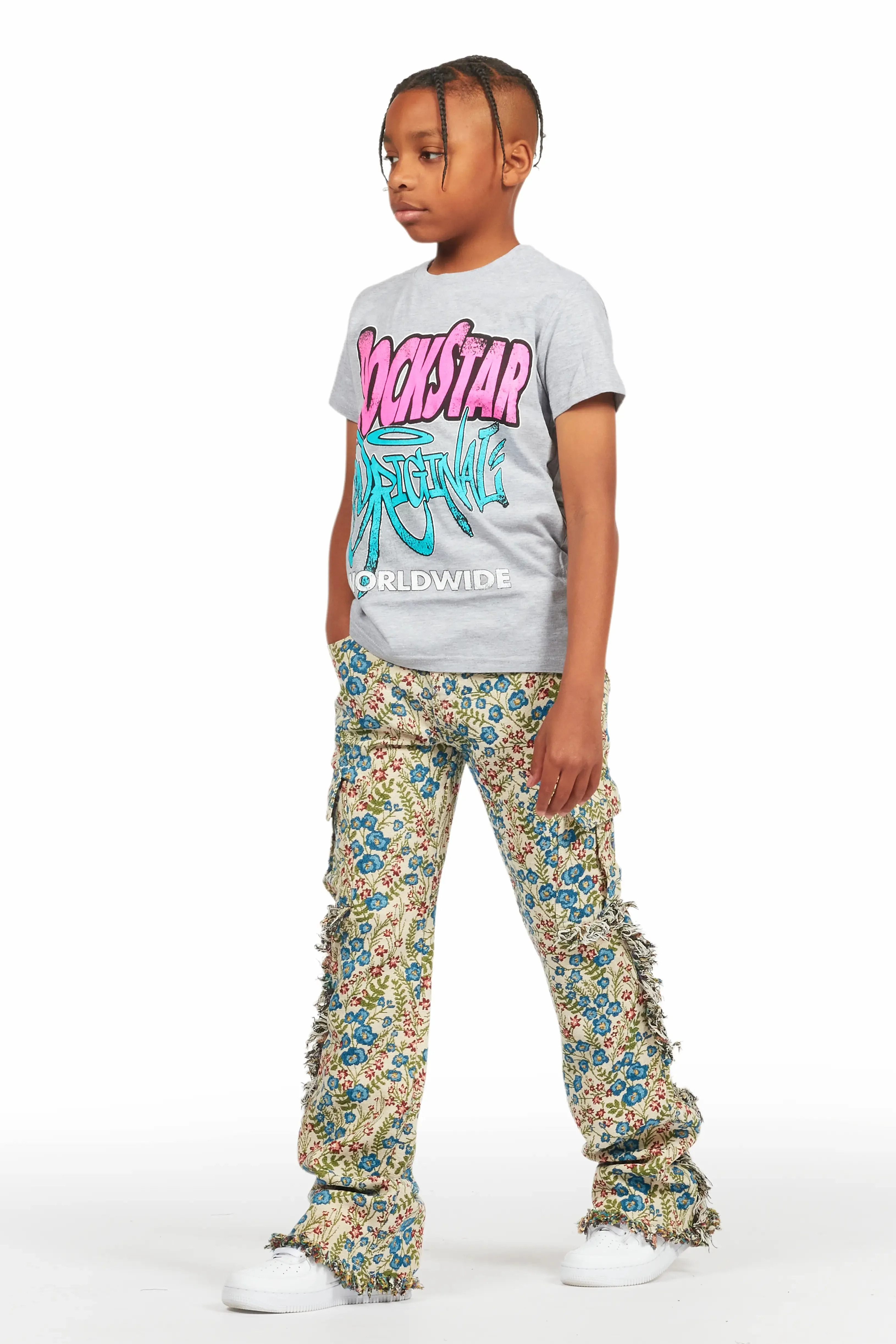 Boys Ayami Beige/Multi Slim Tapestry Flare Pants