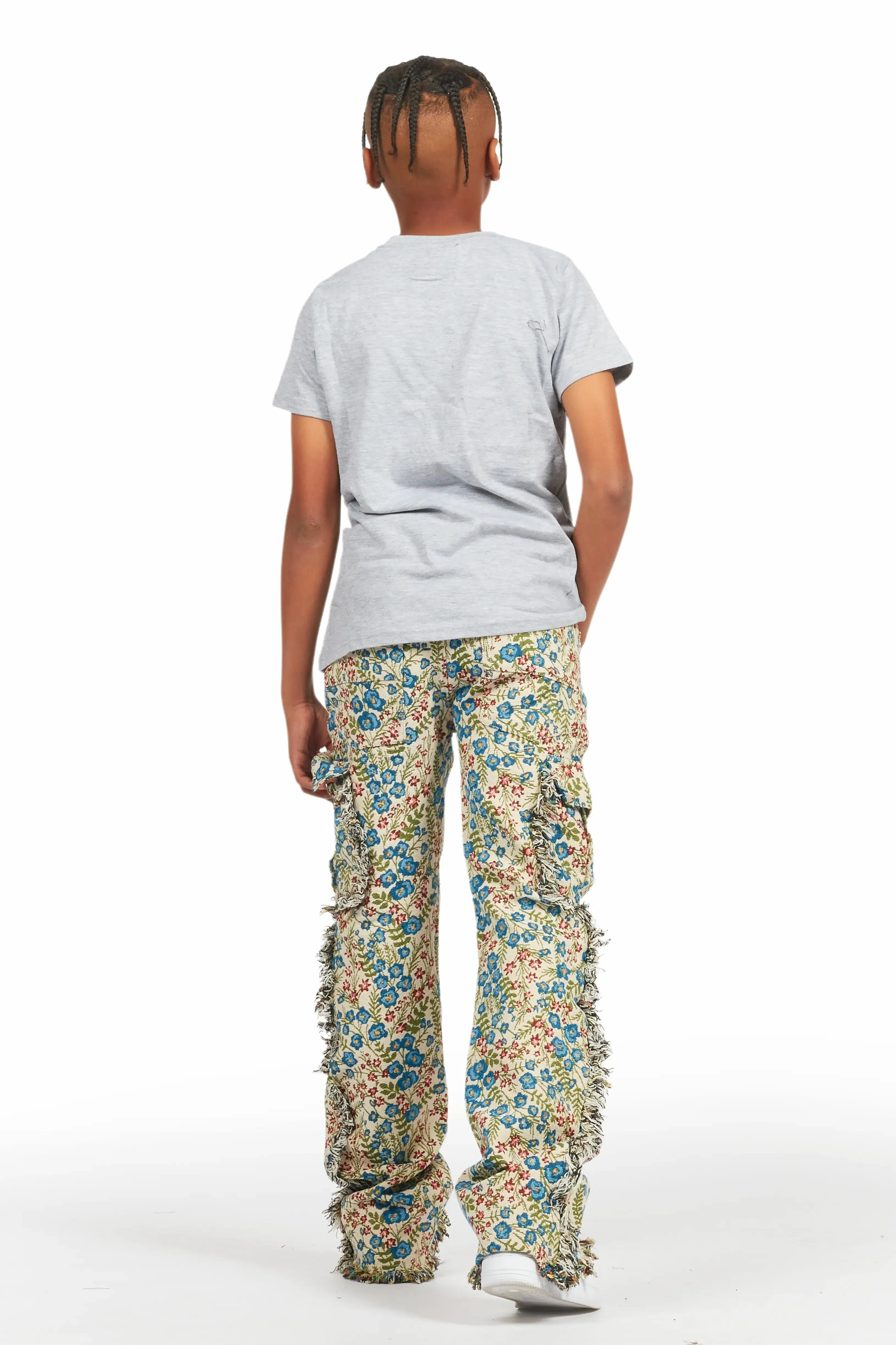 Boys Ayami Beige/Multi Slim Tapestry Flare Pants