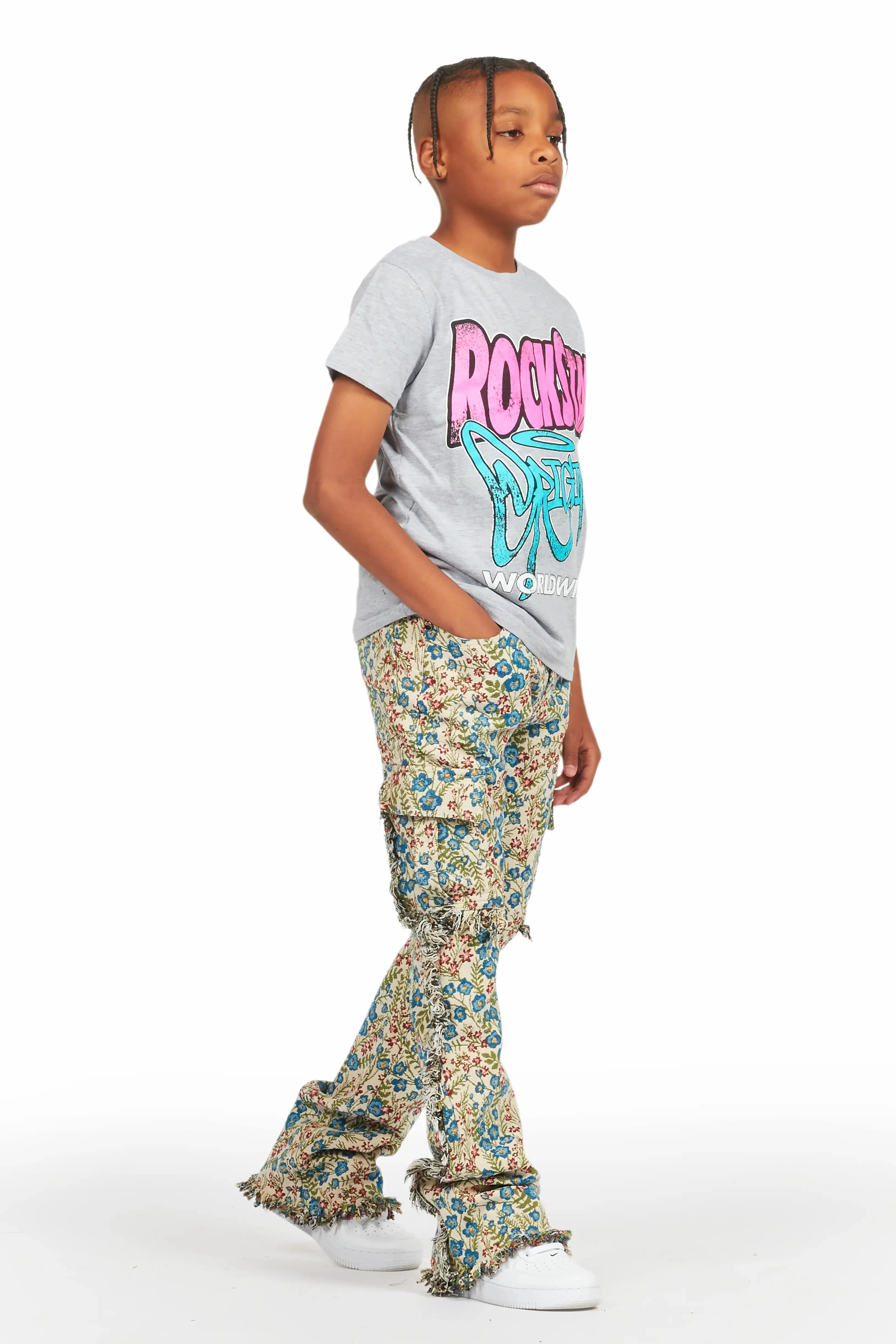 Boys Ayami Beige/Multi Slim Tapestry Flare Pants