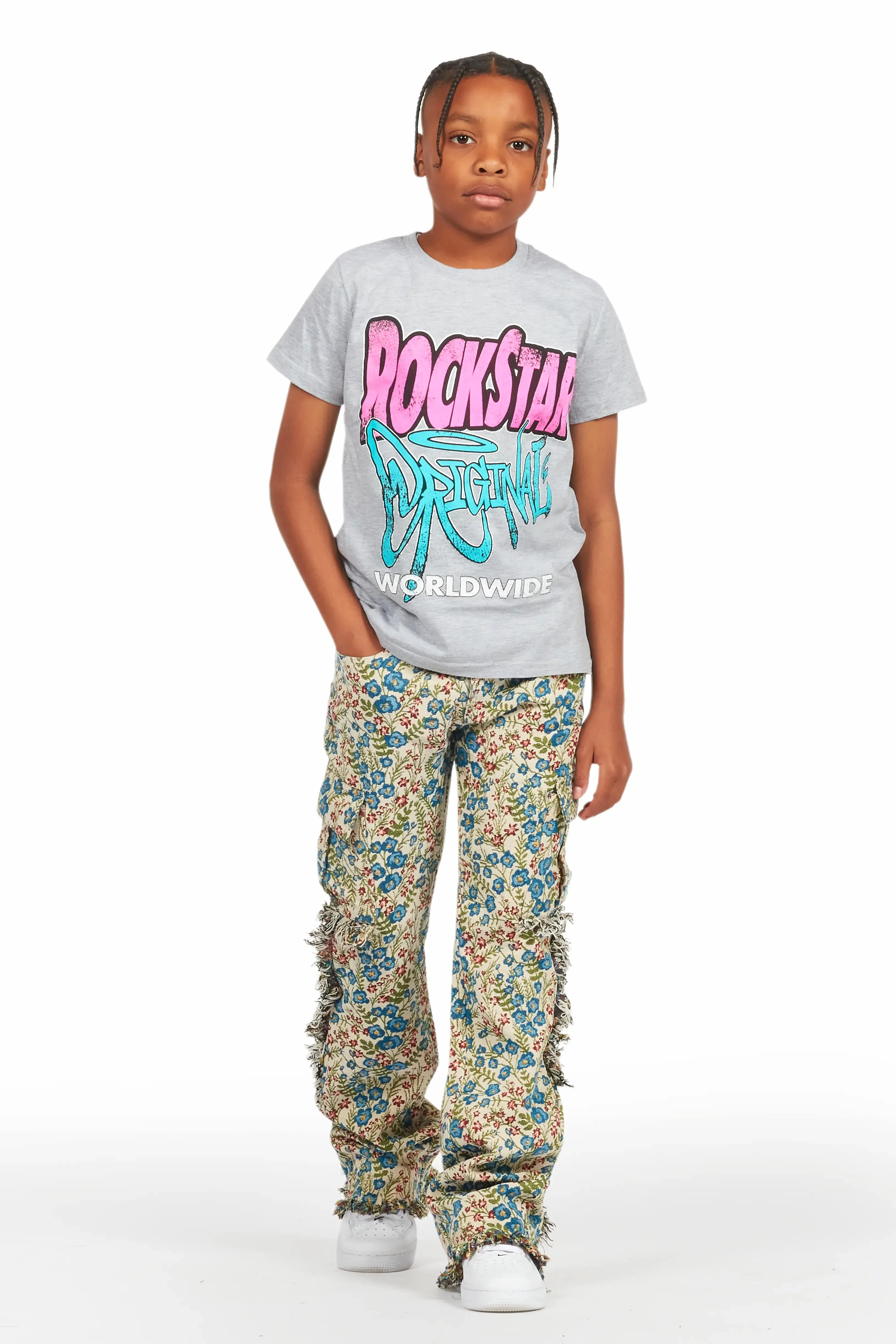 Boys Ayami Beige/Multi Slim Tapestry Flare Pants