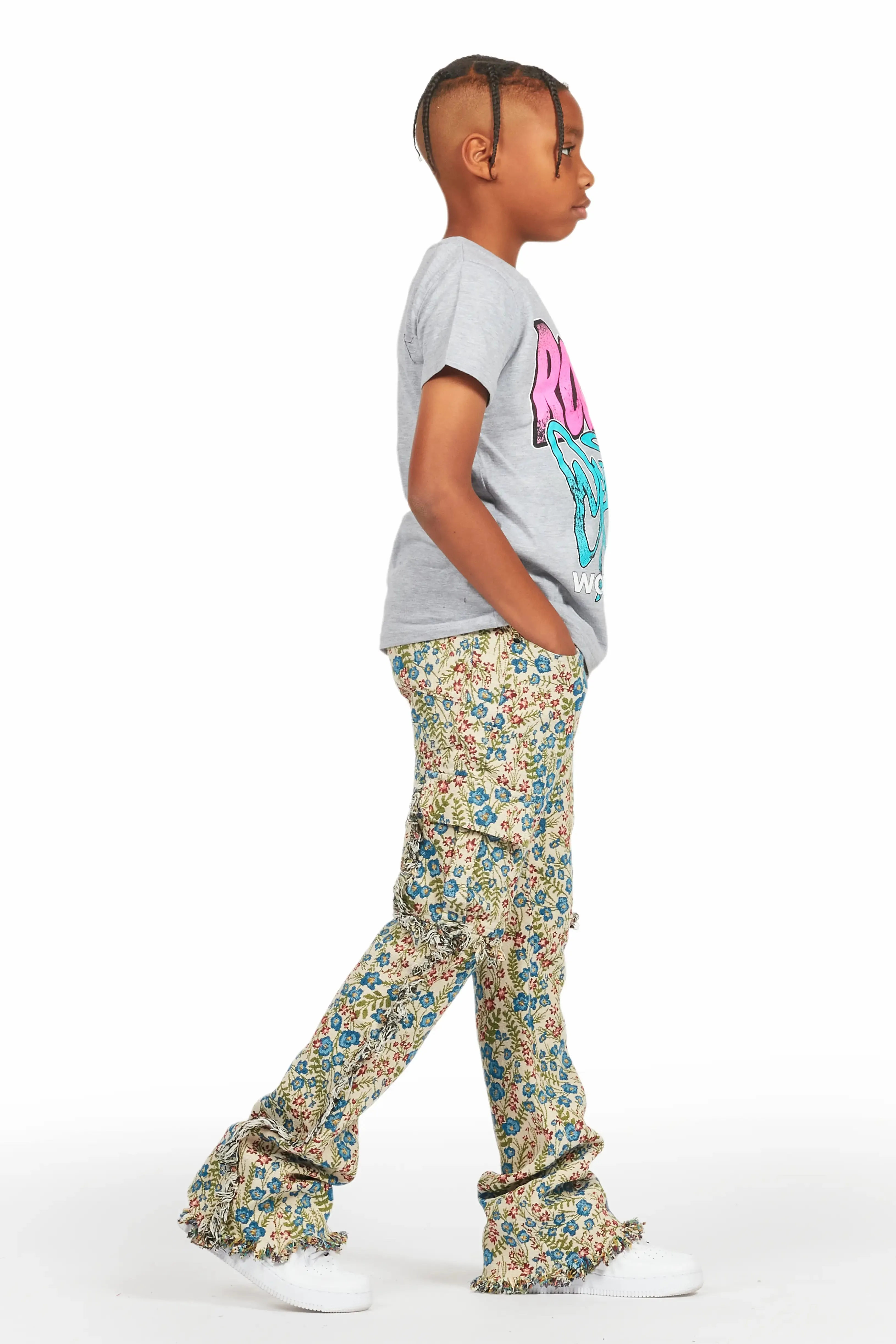 Boys Ayami Beige/Multi Slim Tapestry Flare Pants