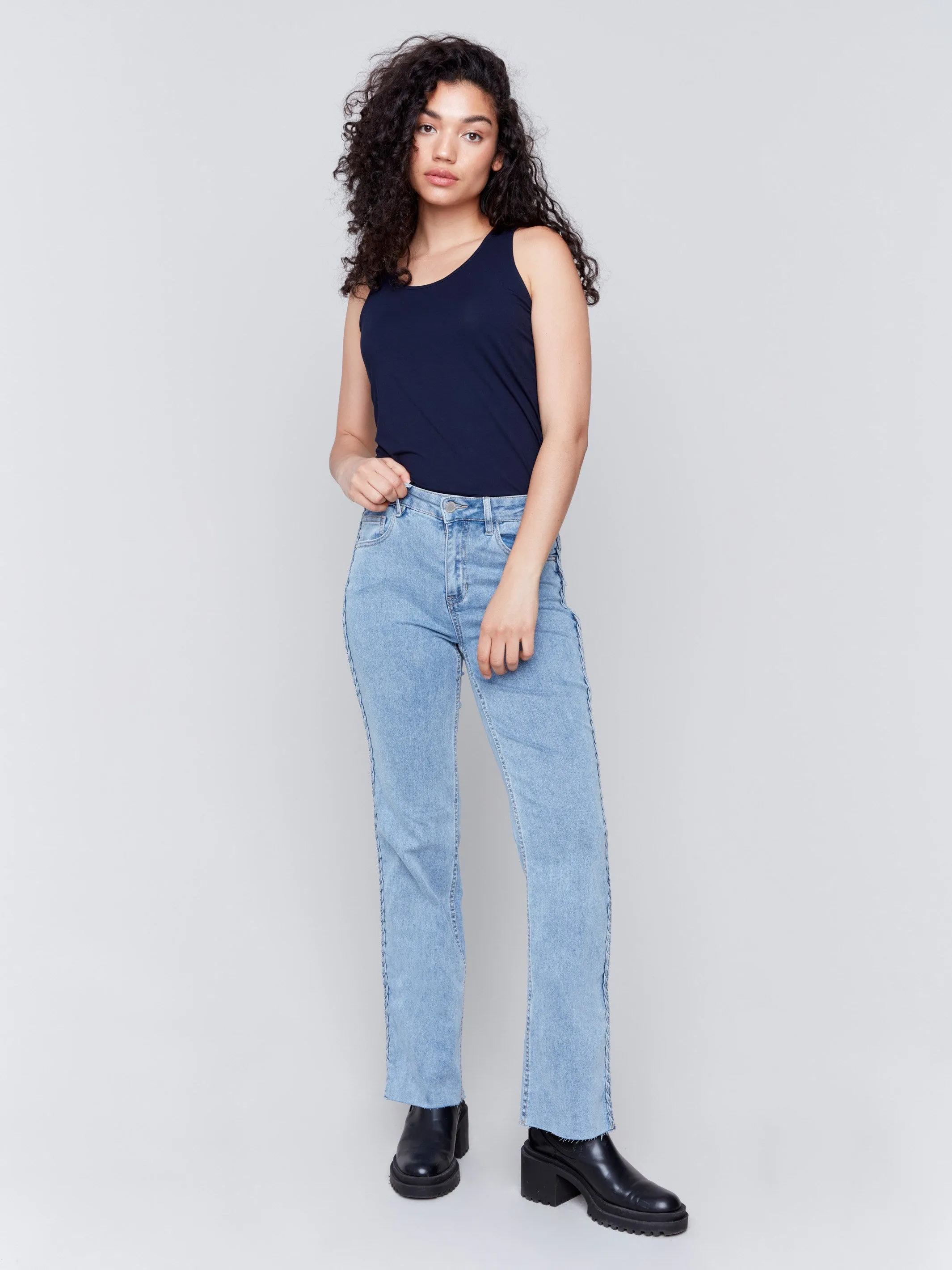 Braided Side Seam Jeans - Light Blue