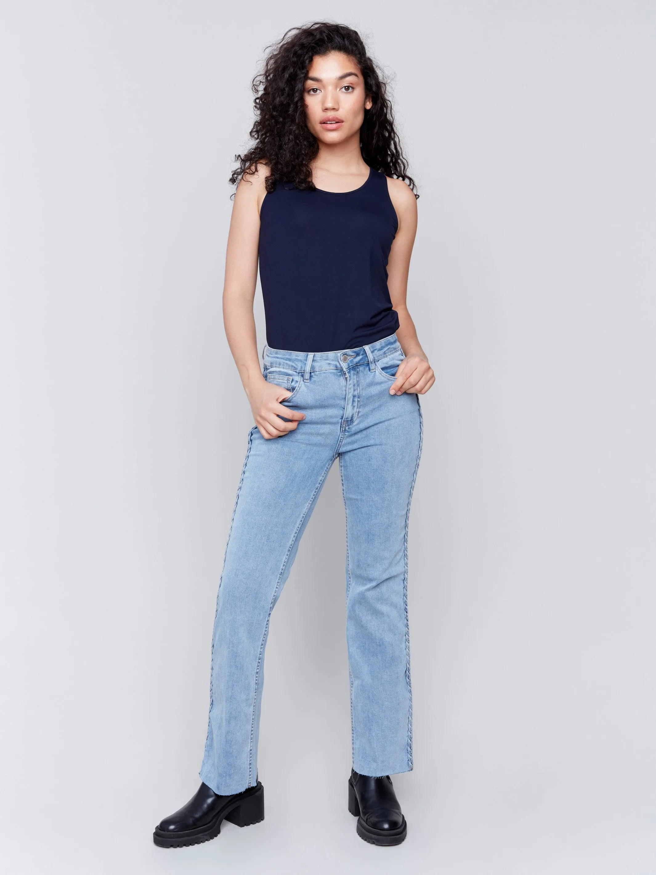 Braided Side Seam Jeans - Light Blue