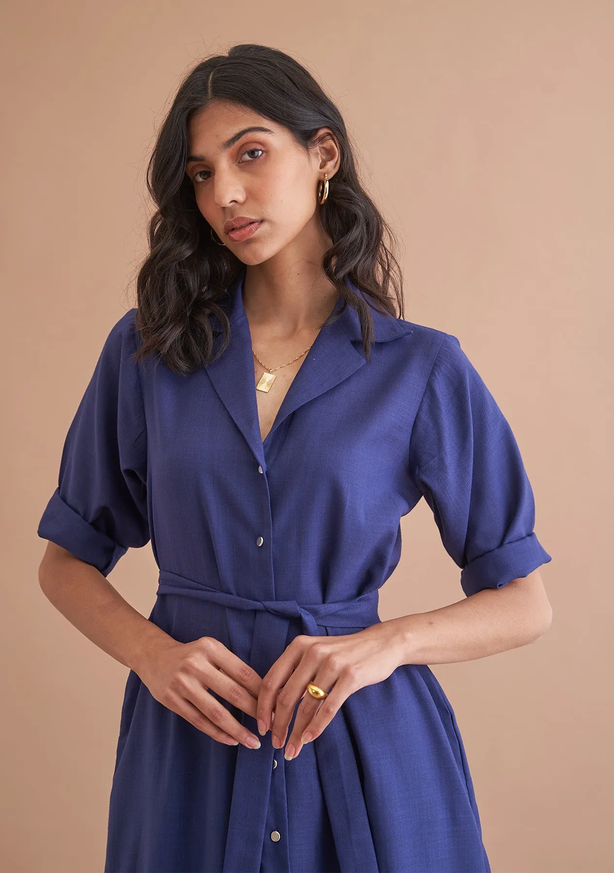 Breathable Cotton Buttondown Midi Dress