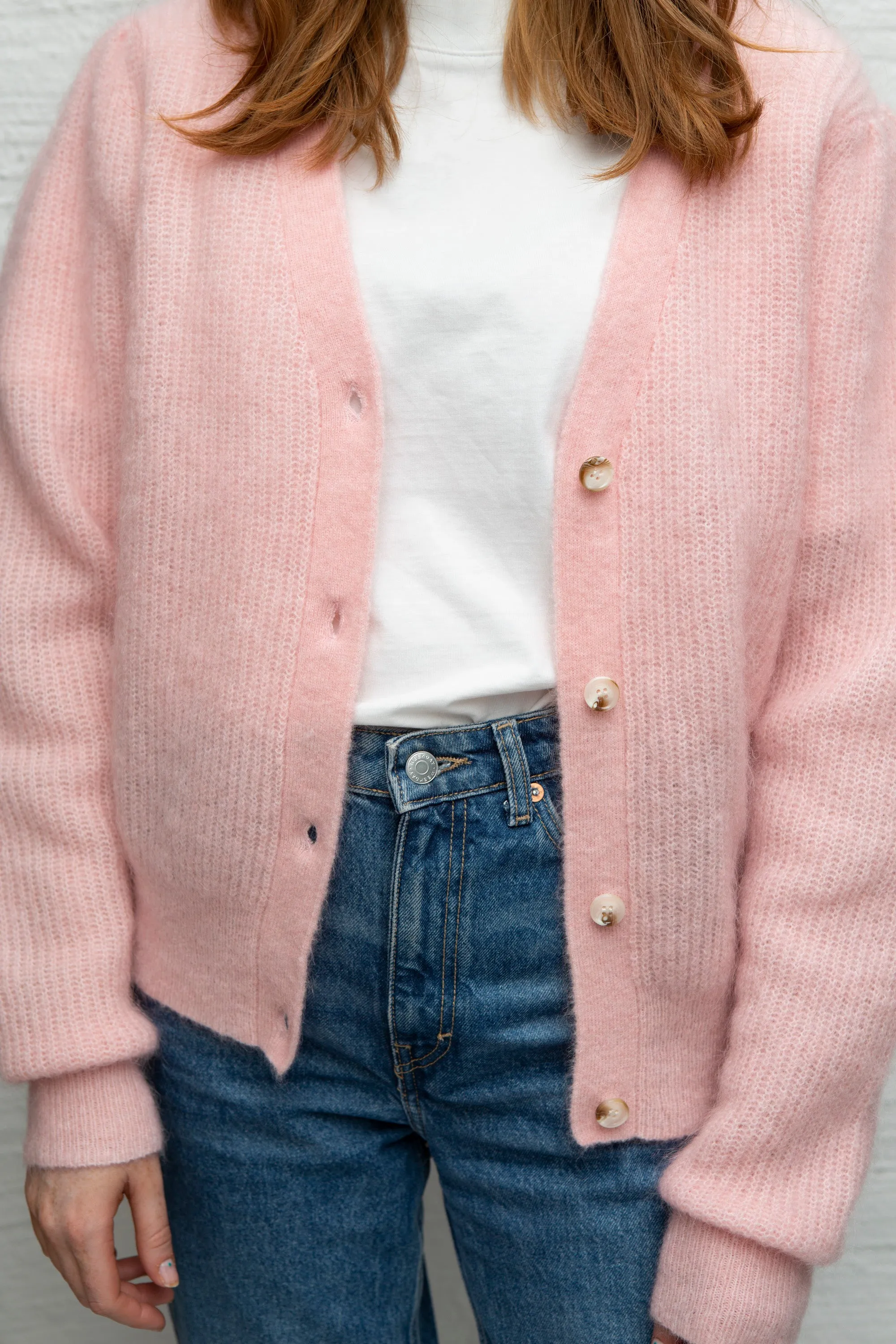 Brooky Knit Puff Cardigan - Silver Pink