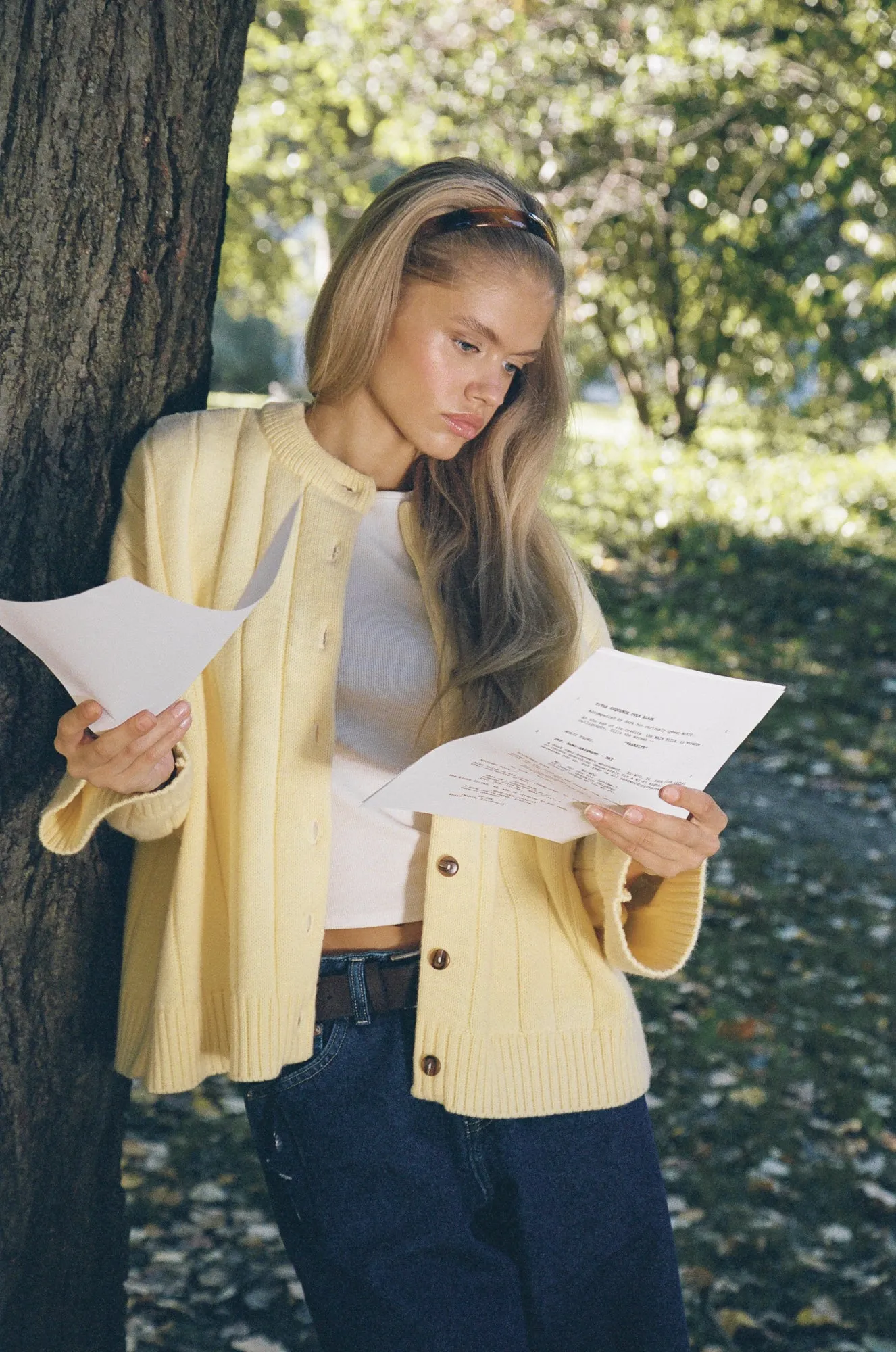 Bryant Button Cardigan in Yellow