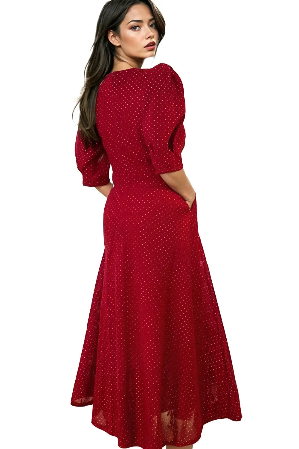 C1990 RED FLARED MAXI DRESS