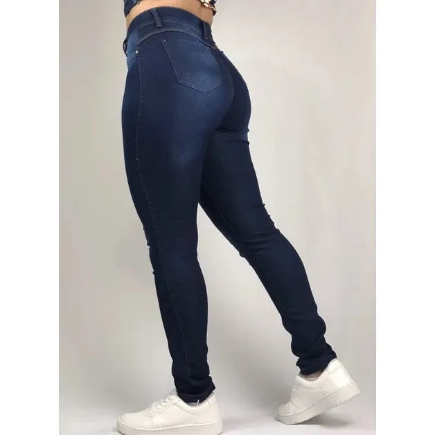 Calça Feminina Jeans Skinny Com Lycra Cintura Alta Levanta Bumbum Moda Gringa Blogueira Linha Premium Com Elastano 36 38 40 42 44 46