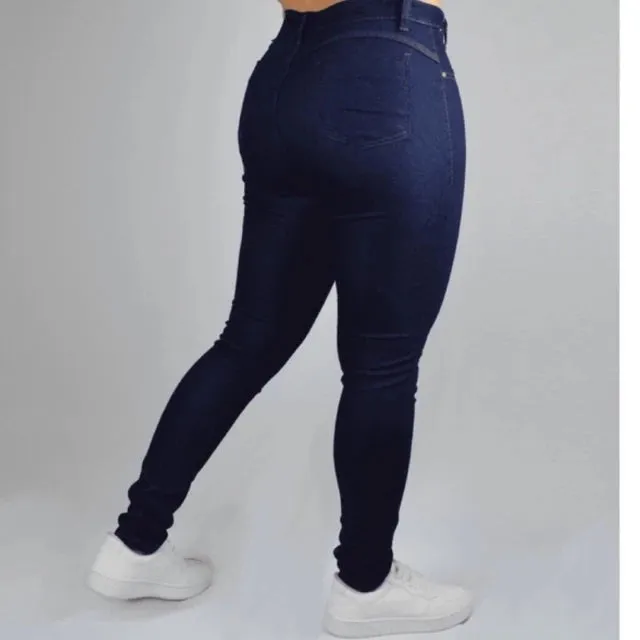 Calça Feminina Jeans Skinny Com Lycra Cintura Alta Levanta Bumbum Moda Gringa Blogueira Linha Premium Com Elastano 36 38 40 42 44 46