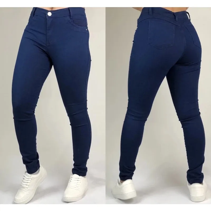 Calça Feminina Jeans Skinny Com Lycra Cintura Alta Levanta Bumbum Moda Gringa Blogueira Linha Premium Com Elastano 36 38 40 42 44 46