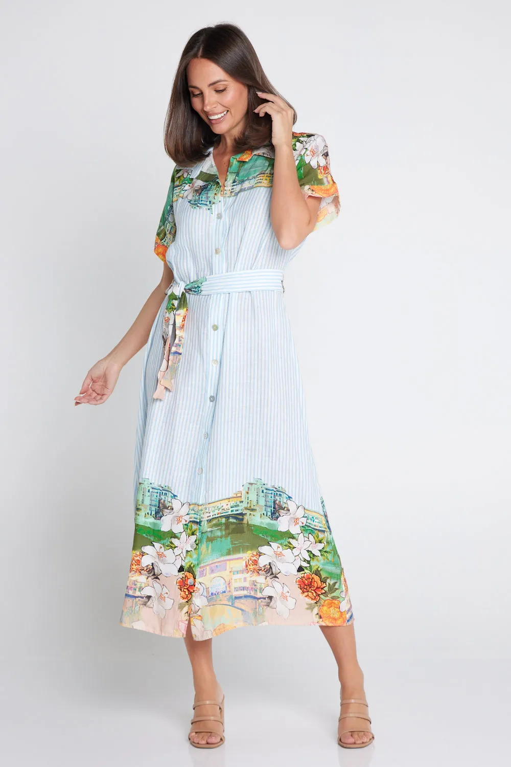 Calliope Linen Shirt Dress - Seaside Gardens