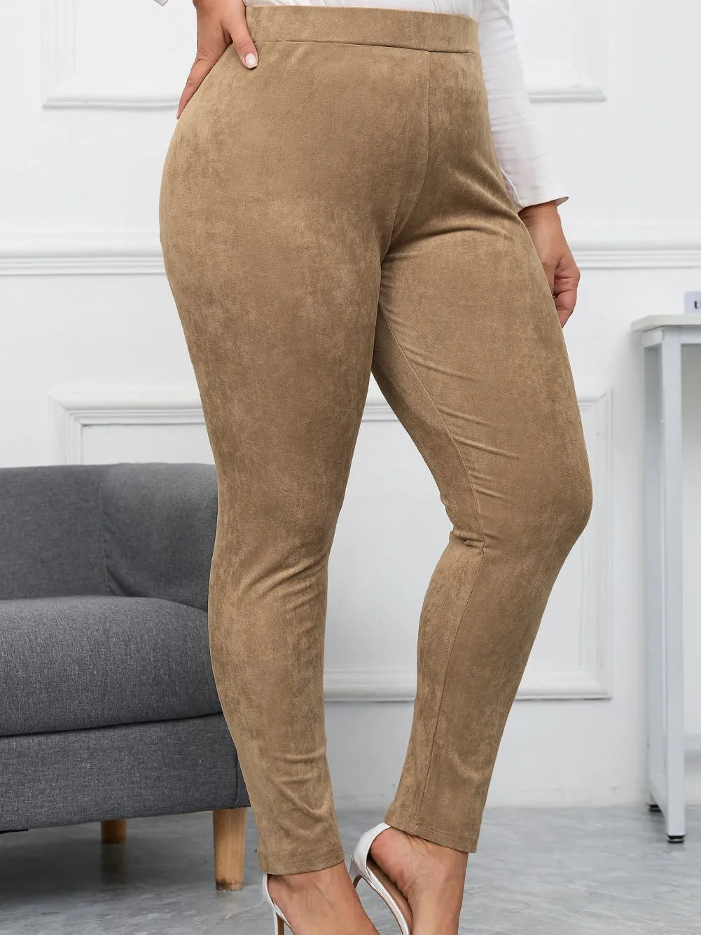 Camel Plus Size High Rise Faux Suede Skinny Pants