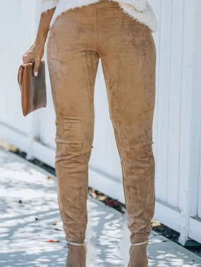 Camel Plus Size High Rise Faux Suede Skinny Pants