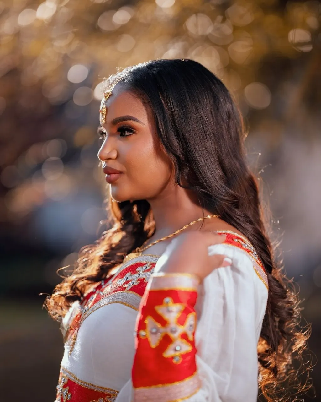 Captivating Red Habesha Dress for Grand Events: with Intricate Golden Design Traditional Ethiopian Dress