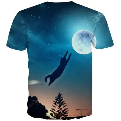 Cat T-shirt Men Animal T shirts Funny Moon Shirt Print Galaxy Tshirts Cool Harajuku Tshirt Printed Short Sleeve T shirts Mens