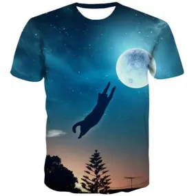 Cat T-shirt Men Animal T shirts Funny Moon Shirt Print Galaxy Tshirts Cool Harajuku Tshirt Printed Short Sleeve T shirts Mens