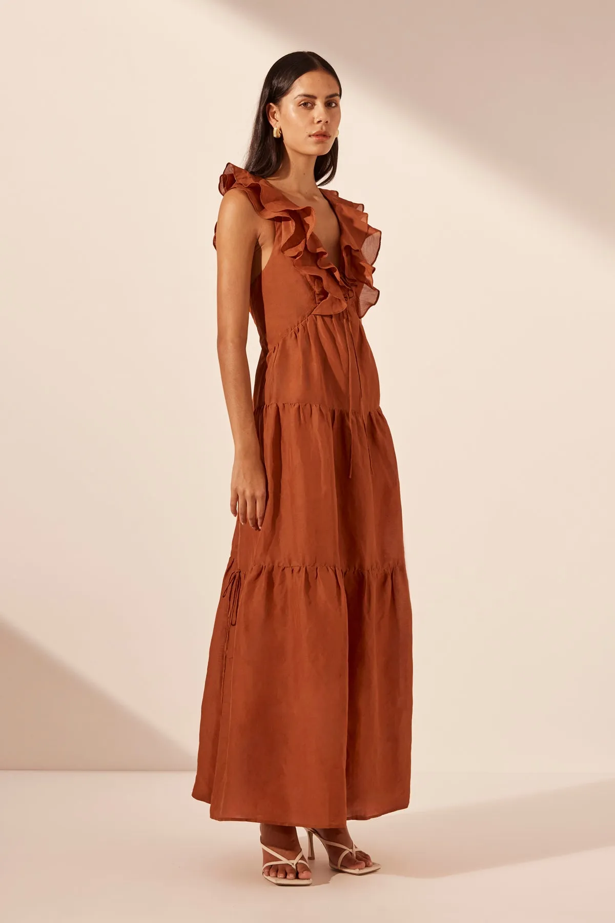 CELESTE LAYERED MAXI DRESS - RUST