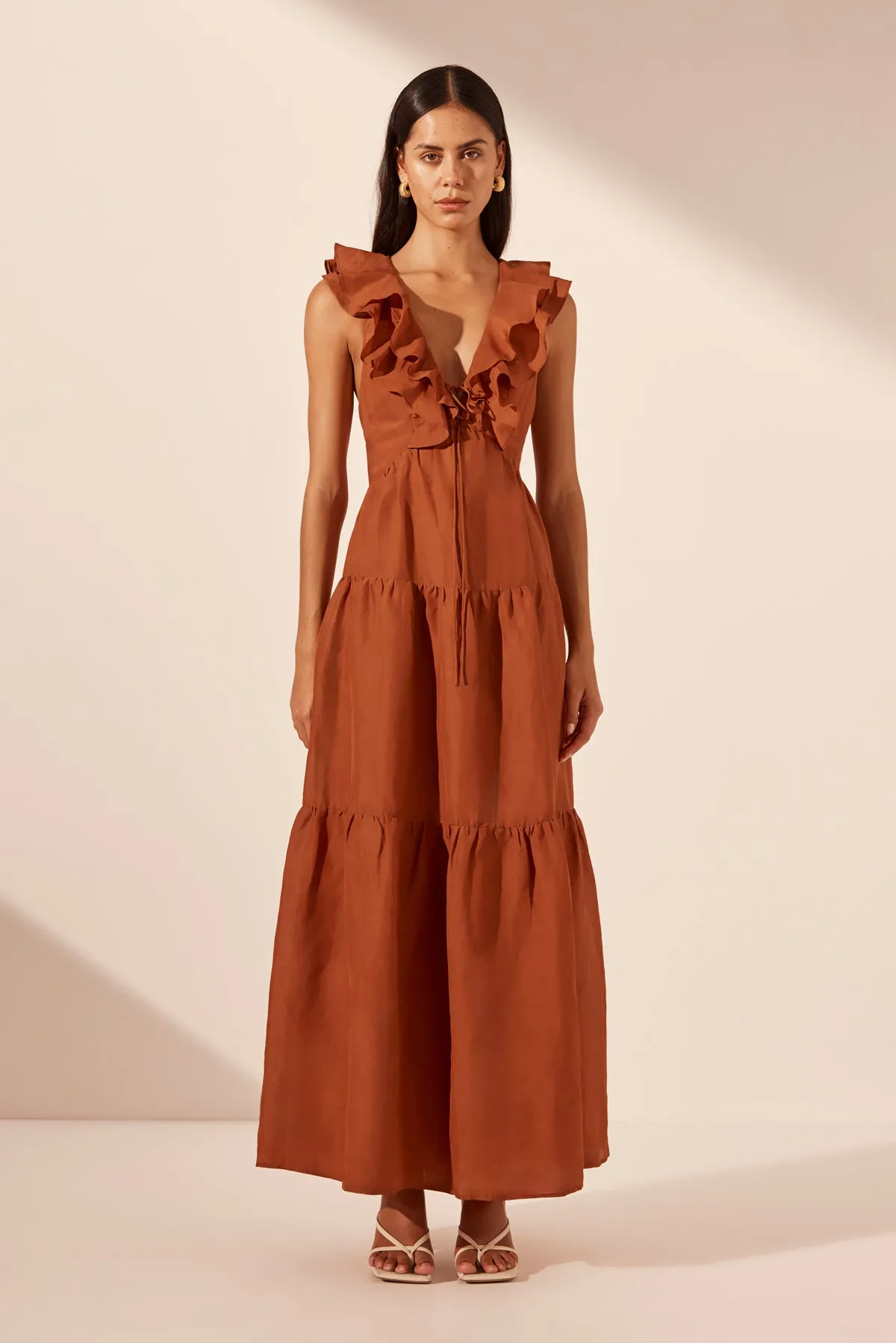 CELESTE LAYERED MAXI DRESS - RUST