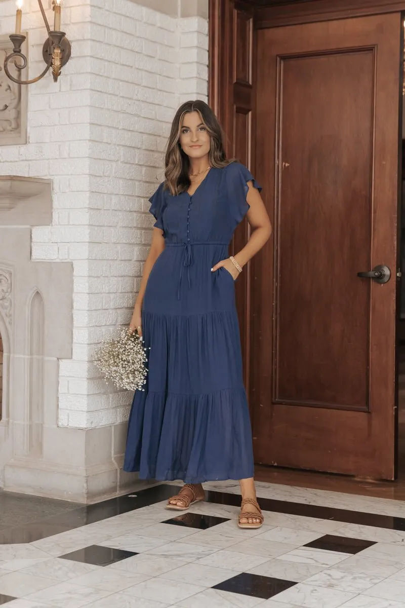 Celine Crochet Lace Tiered Boho Midi Dress - Navy - FINAL SALE