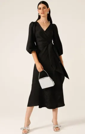 CHATEAU WRAP DRESS IN BLACK