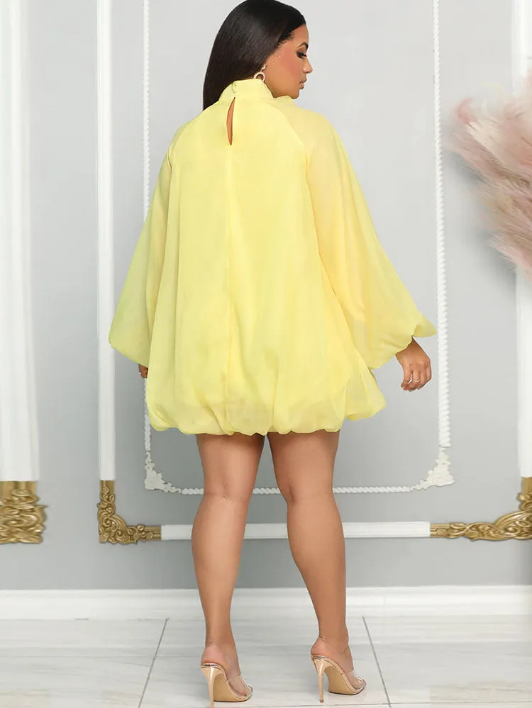 Chiffon Puff Sleeve Butterfly Bow Mini Dress