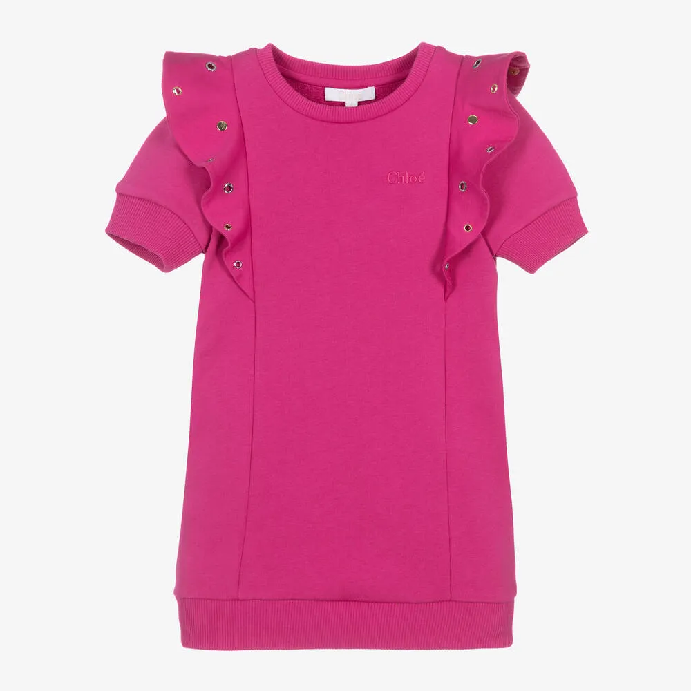 Chloé Girls Pink Cotton Eyelet Dress