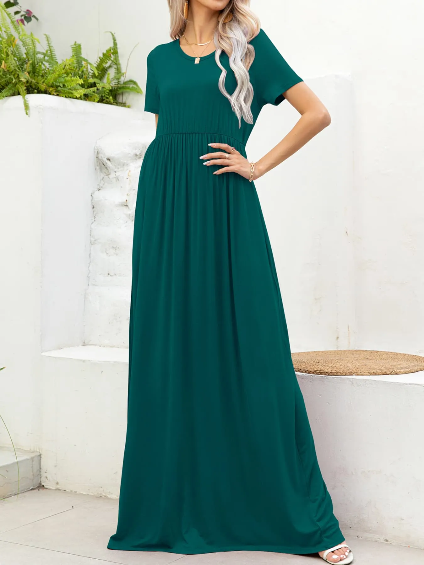 Classic Short Sleeve Maxi Dress with Pockets