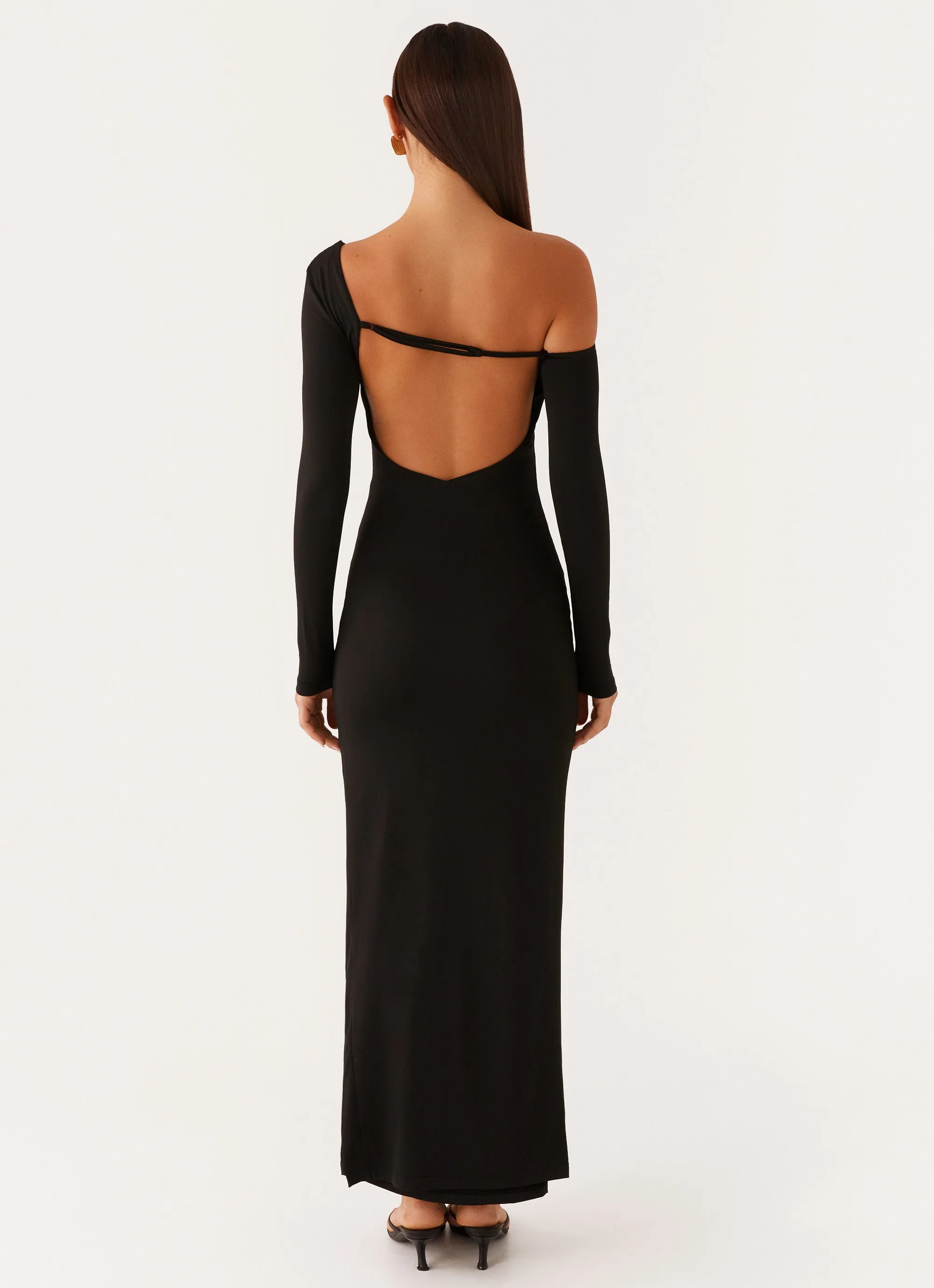 Claudette Asymmetric Long Sleeve Maxi Dress - Black