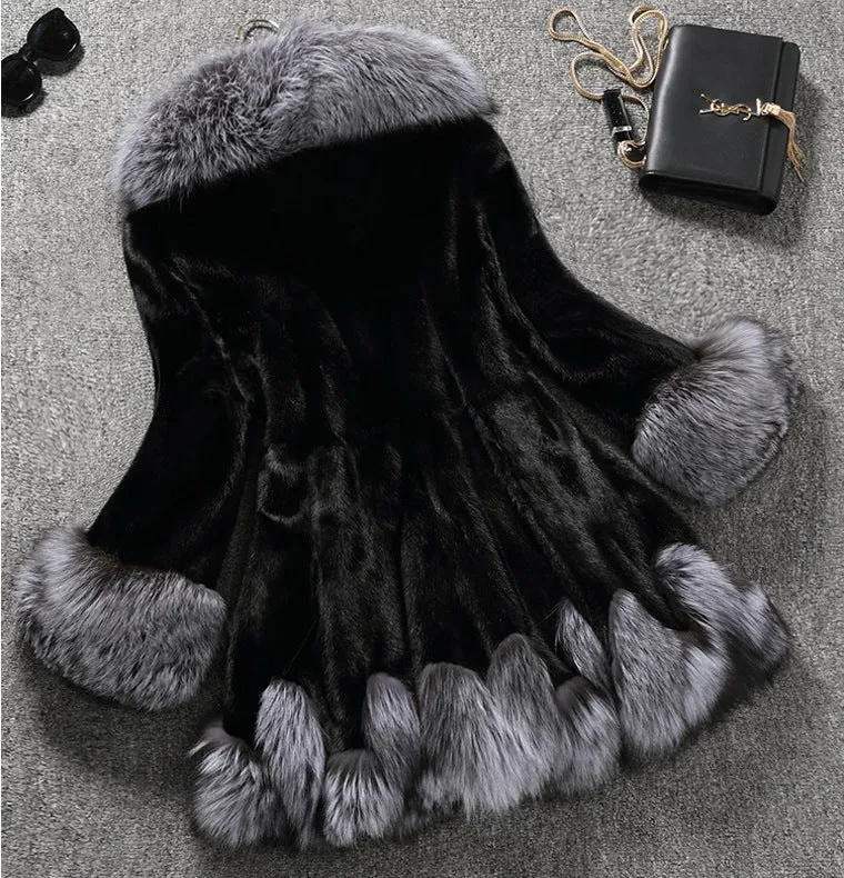 Color Patchwork Faux Fur Warm Oversized Teddy Hooded Coat