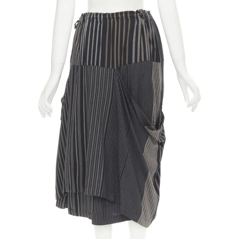 COMME DES GARCONS 1980's Vintage grey stripes deconstructed draped layered skirt