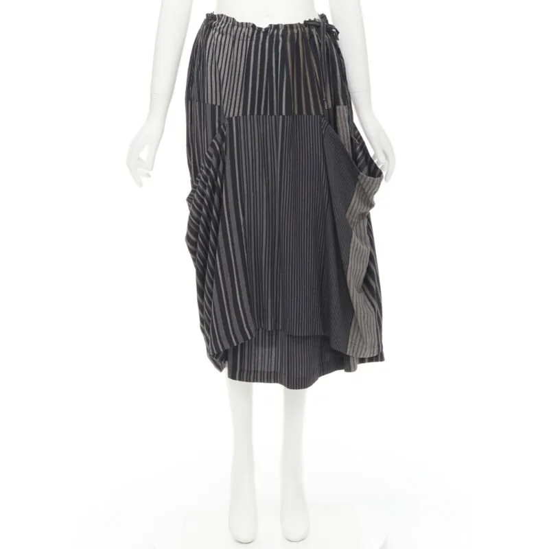 COMME DES GARCONS 1980's Vintage grey stripes deconstructed draped layered skirt