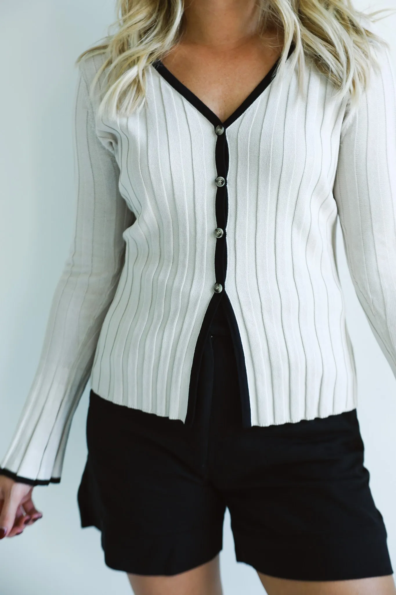 Contrast Trim Ribbed Cardigan