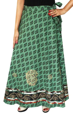 Cotton Wrap Around Womens Long Skirt Maxi India Clothing (Green)