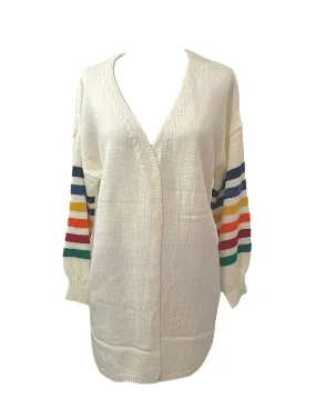 Cream Cardigan W/ Sleeve Stripes