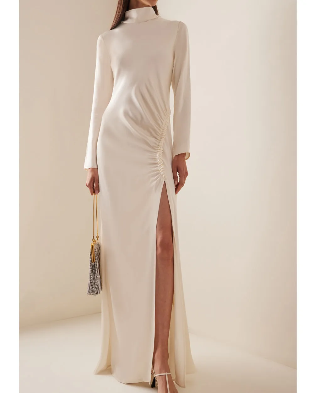 Cream Satin Bias Maxi Dress