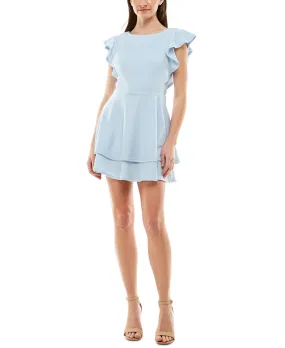 Crystal Doll Juniors' Ruffle-Sleeve Fit & Flare Dress