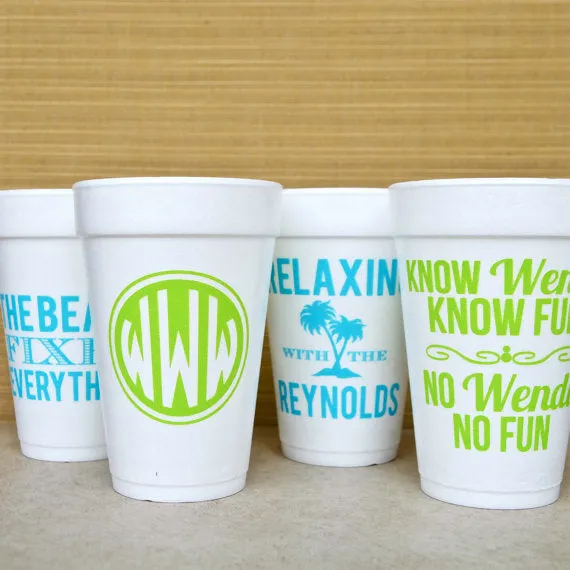 Custom Beach Monogram Foam Party Cups