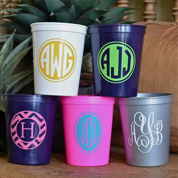 Custom Masculine Monogram Plastic Stadium Cups